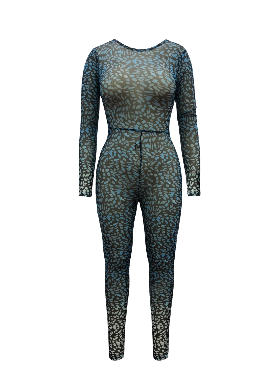 New Design Spring Long Sleeve Knitted Backless Jumpsuits Bodysuits for Women Print